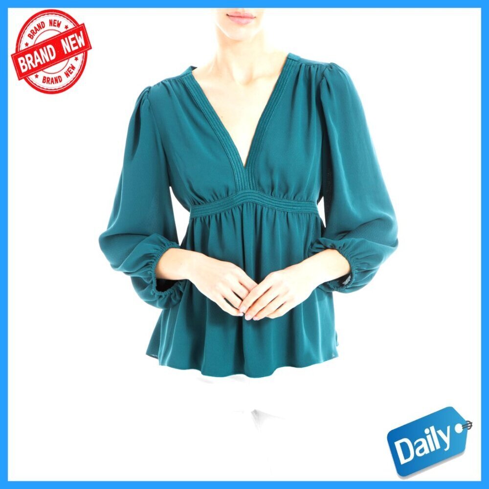 Long Sleeve V-Neck Empire Waist Blouse with Smocked Back